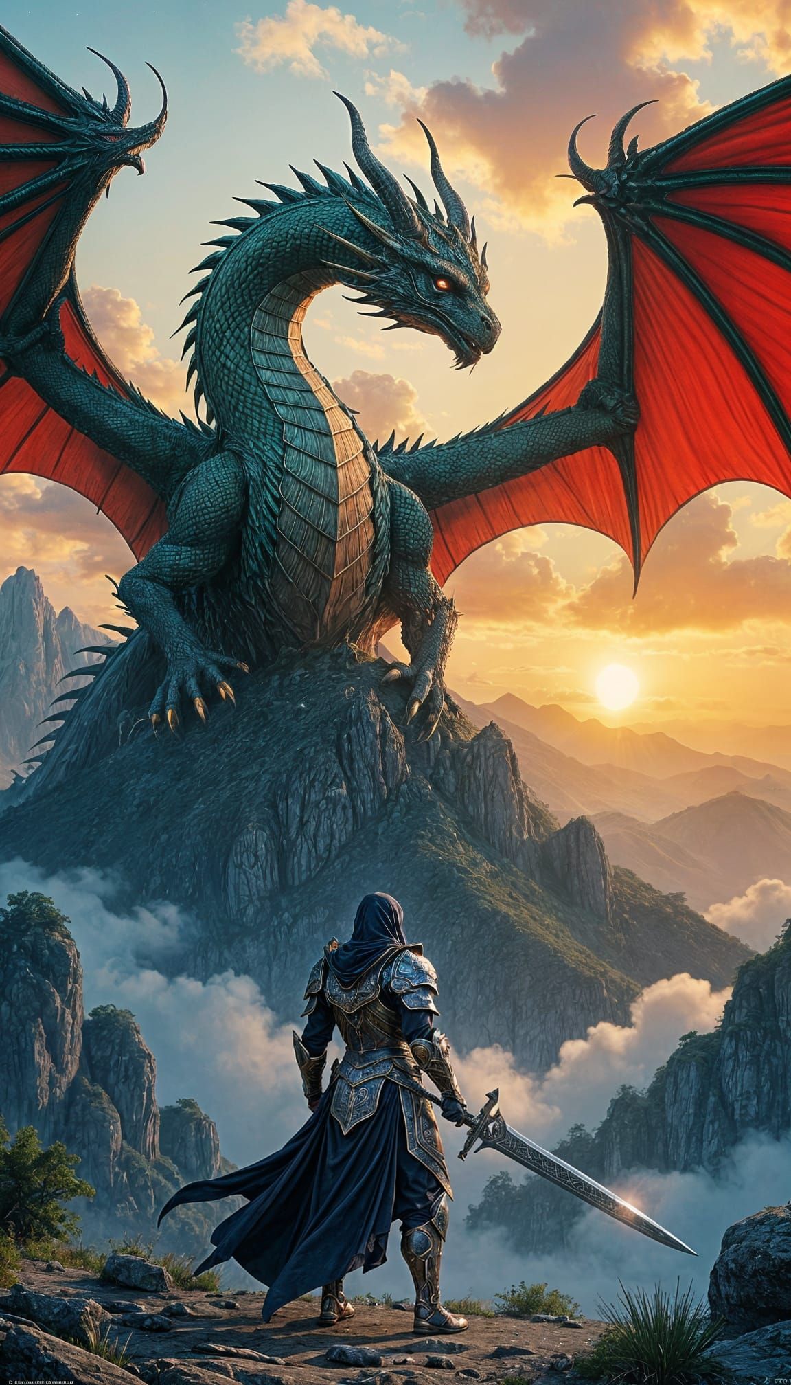 Syrian Dragon Soaring Over Verdant Mountain