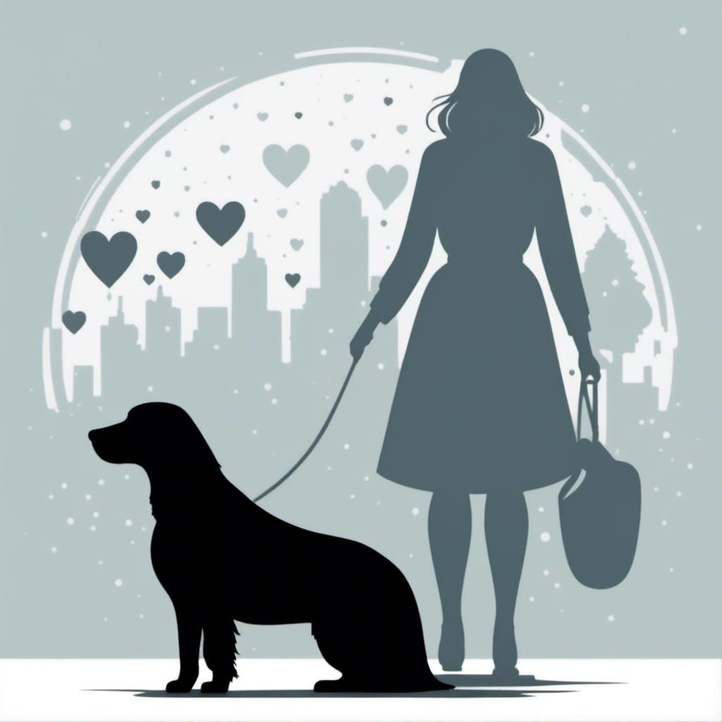 Woman and Dog Silhouettes in Vector Art