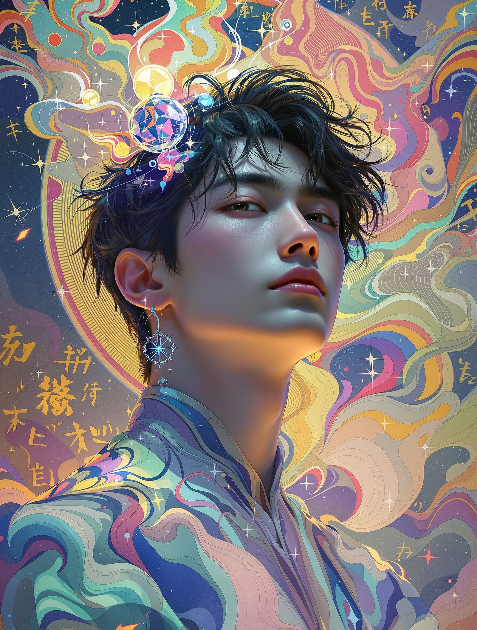 Surreal Japanese Man in Art Nouveau Style