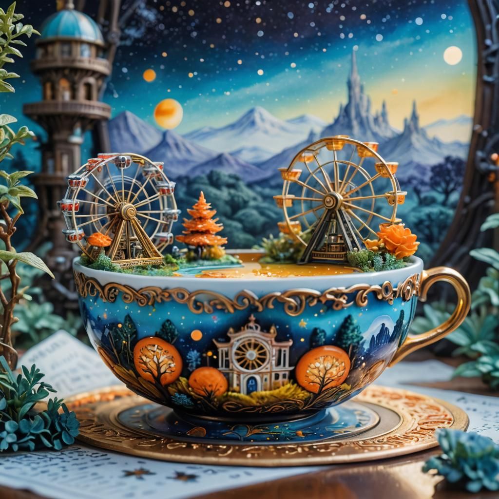 Steampunk Ferris Wheel Diorama in Cosmic Colors