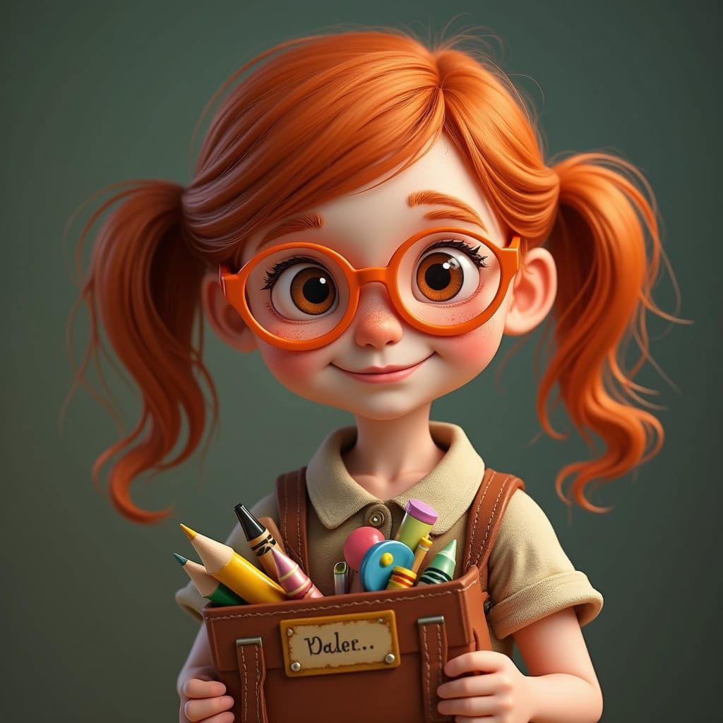 Vibrant Schoolgirl in Classic Photo Setup, Inspired by Fanta...