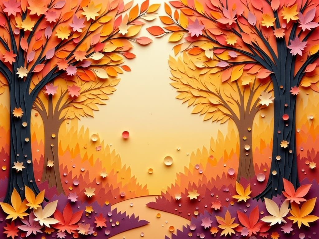 Autumn Paper Mosaic Landscape in Collage Style