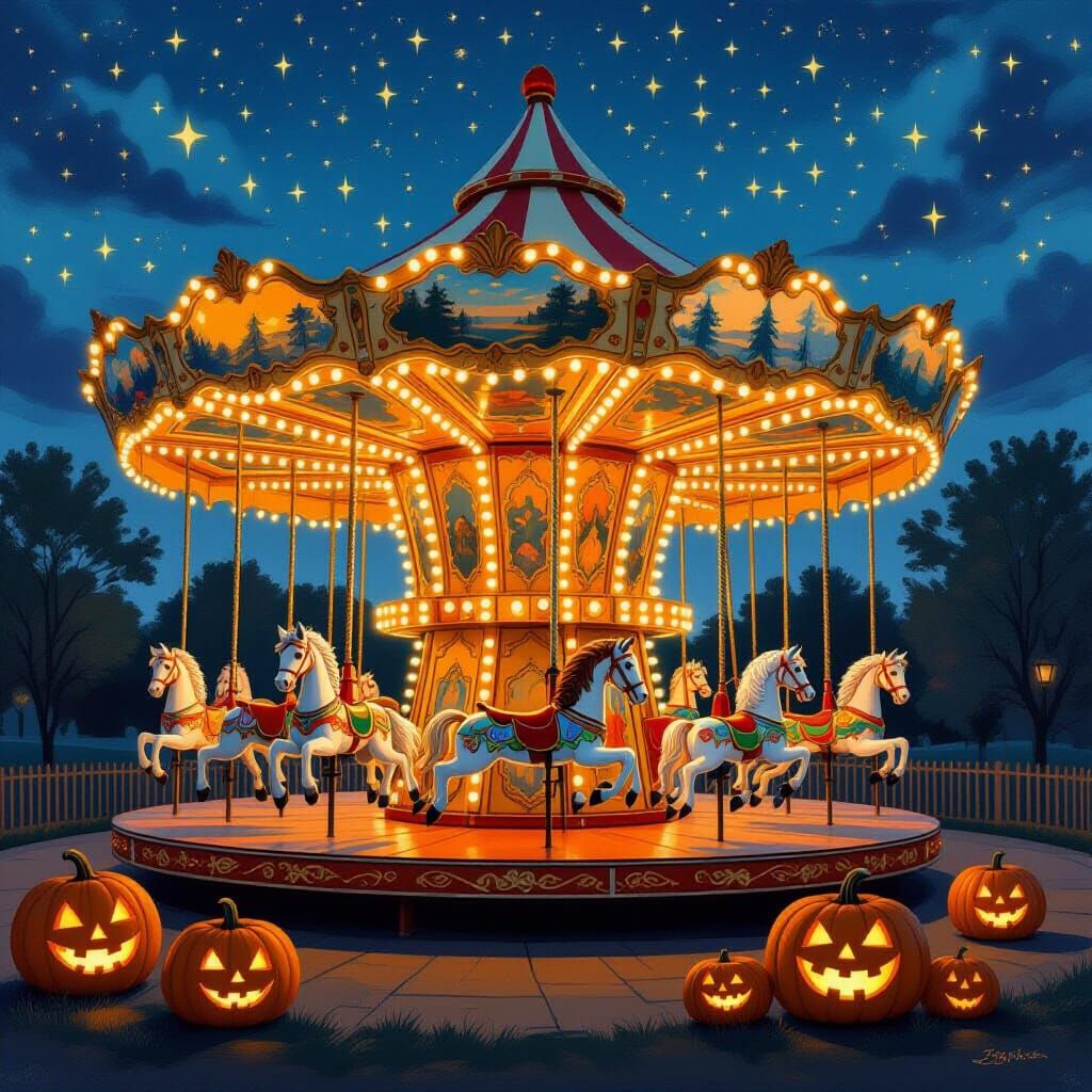 Whimsical Pumpkin Carousel at Twilight