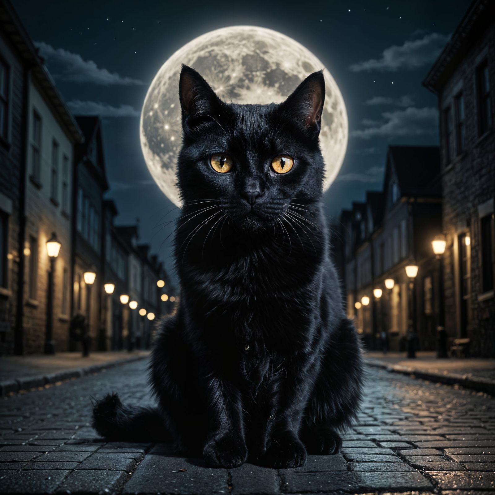 Ominous Black Cat Under Moonlight