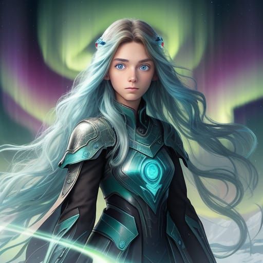 Girl Under Northern Lights in Ethereal Digital Art