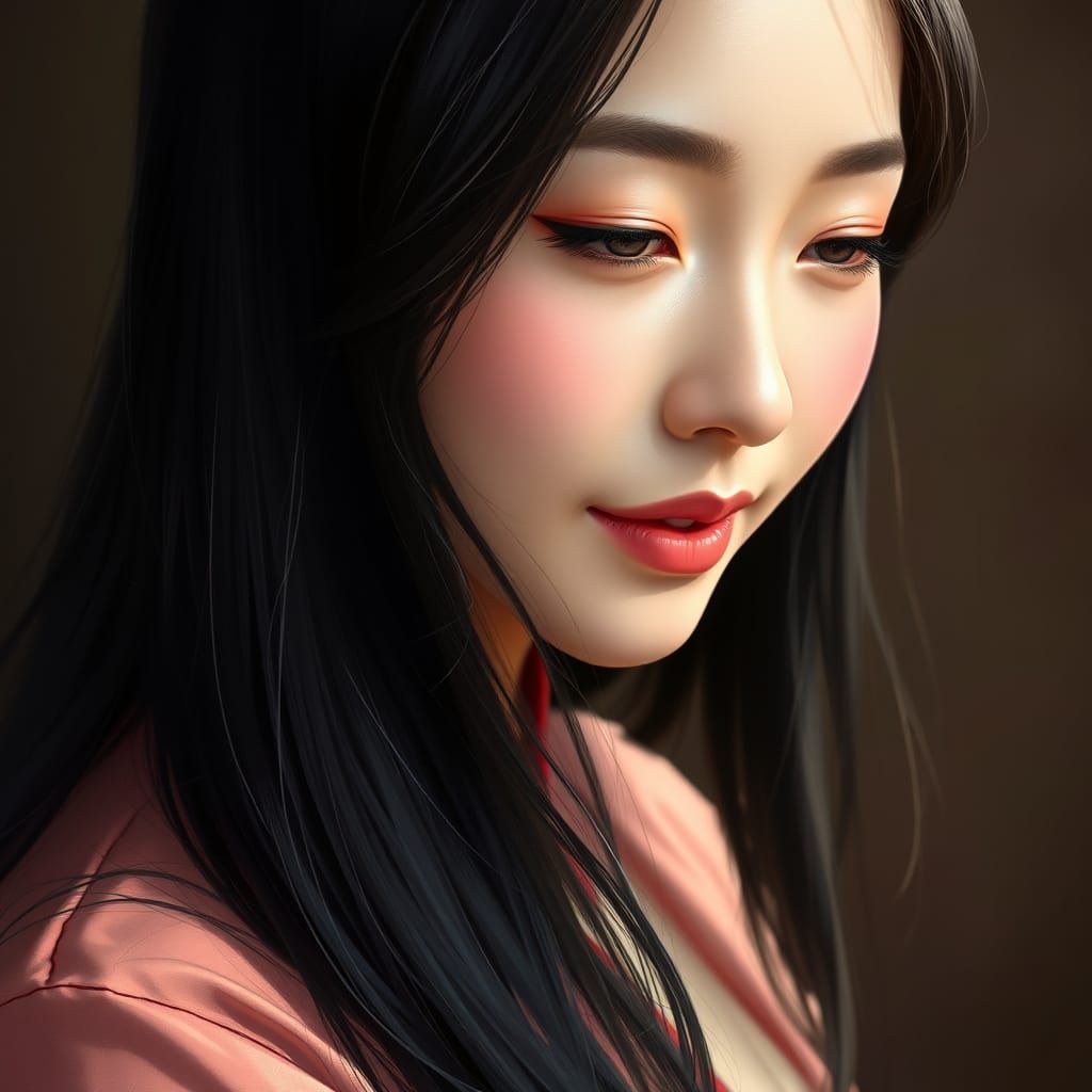 Vietnamese Woman in Ao Dai Blinking Playfully