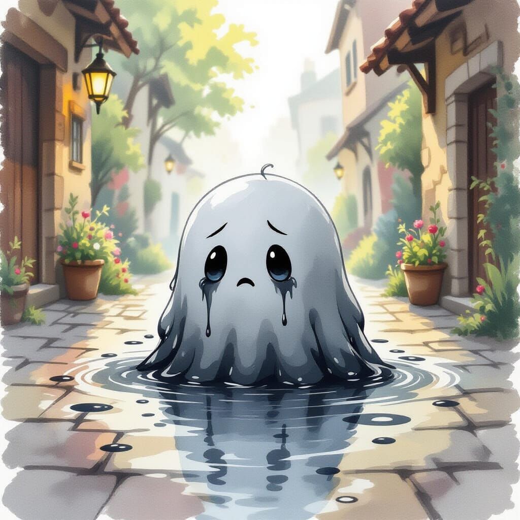 Shivering Ink Blob Creature with Sorrowful Face