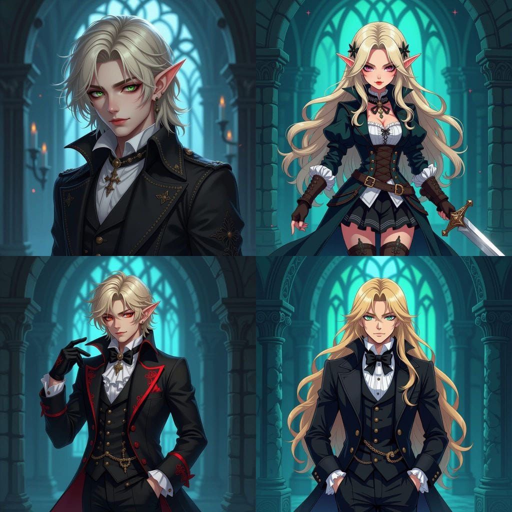 Anime Elf Character in Gothic Victorian Style