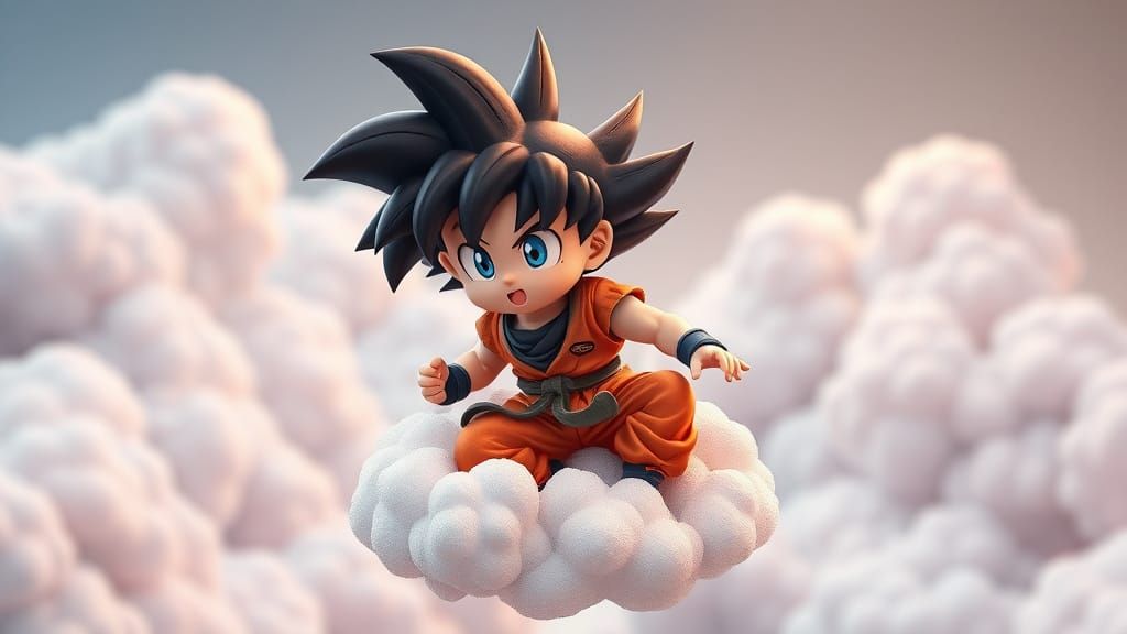 Chibi Son Goku Soars on Magic Cloud