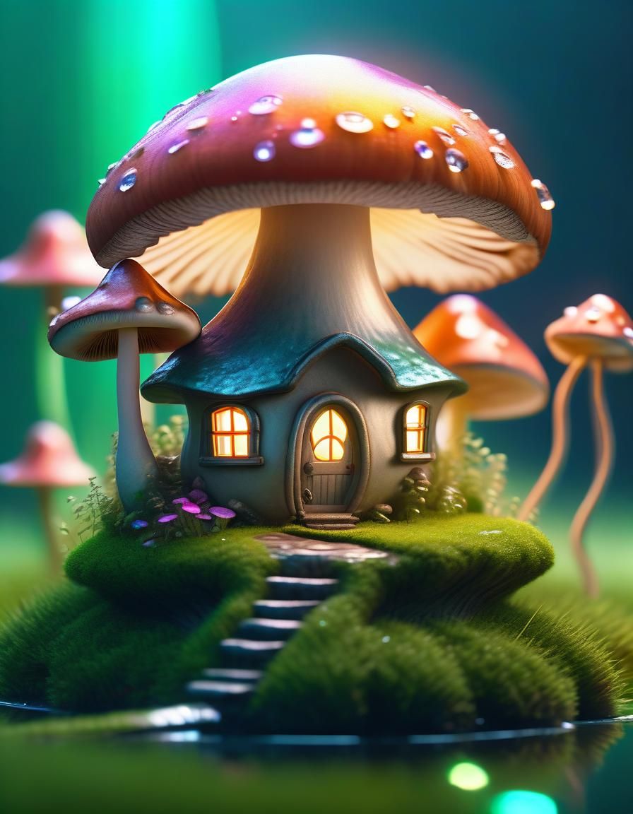 Ethereal Crystal Mushroom House on Floating Island