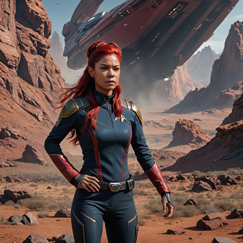 Red-Haired Vulcan Science Officer in Starfleet Uniform
