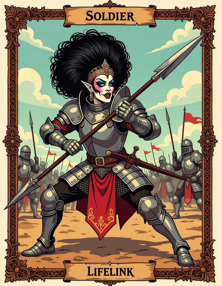 Drag Queen Soldier on Battlefield in Gothic Frame