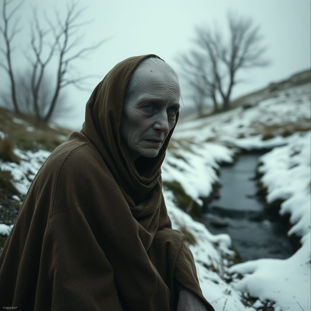 Old lady wearing a cloak