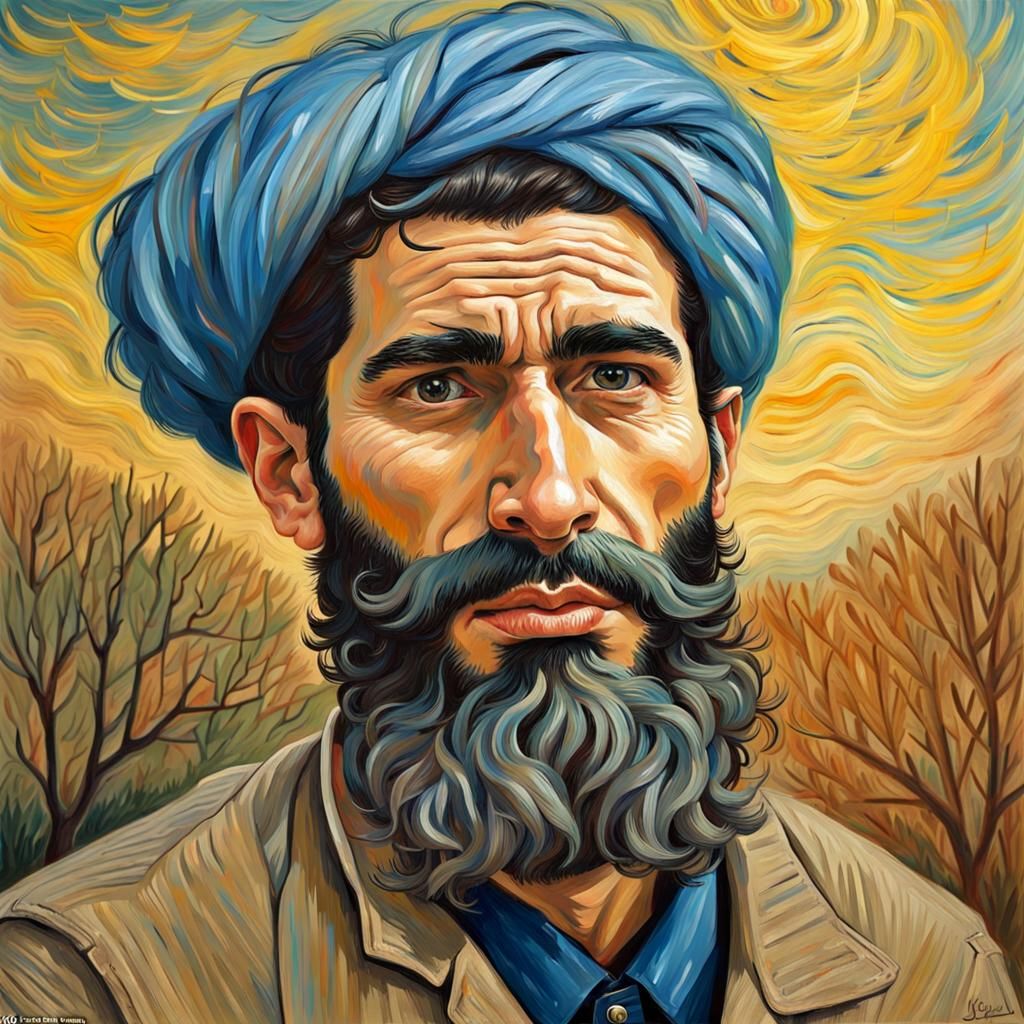 Kurdish Man Self-Portrait in Van Gogh Style