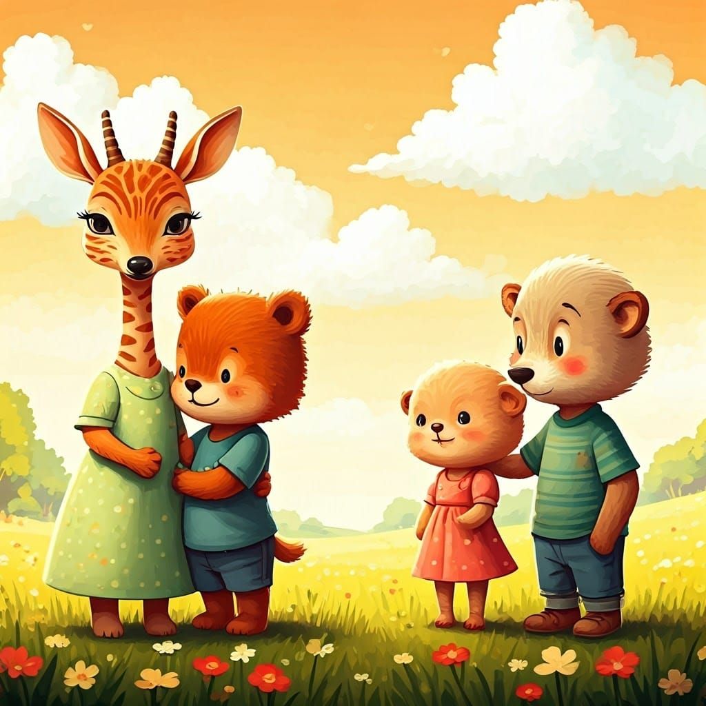 Vibrant Cartoon Animal Couples in Whimsical 4K Landscape