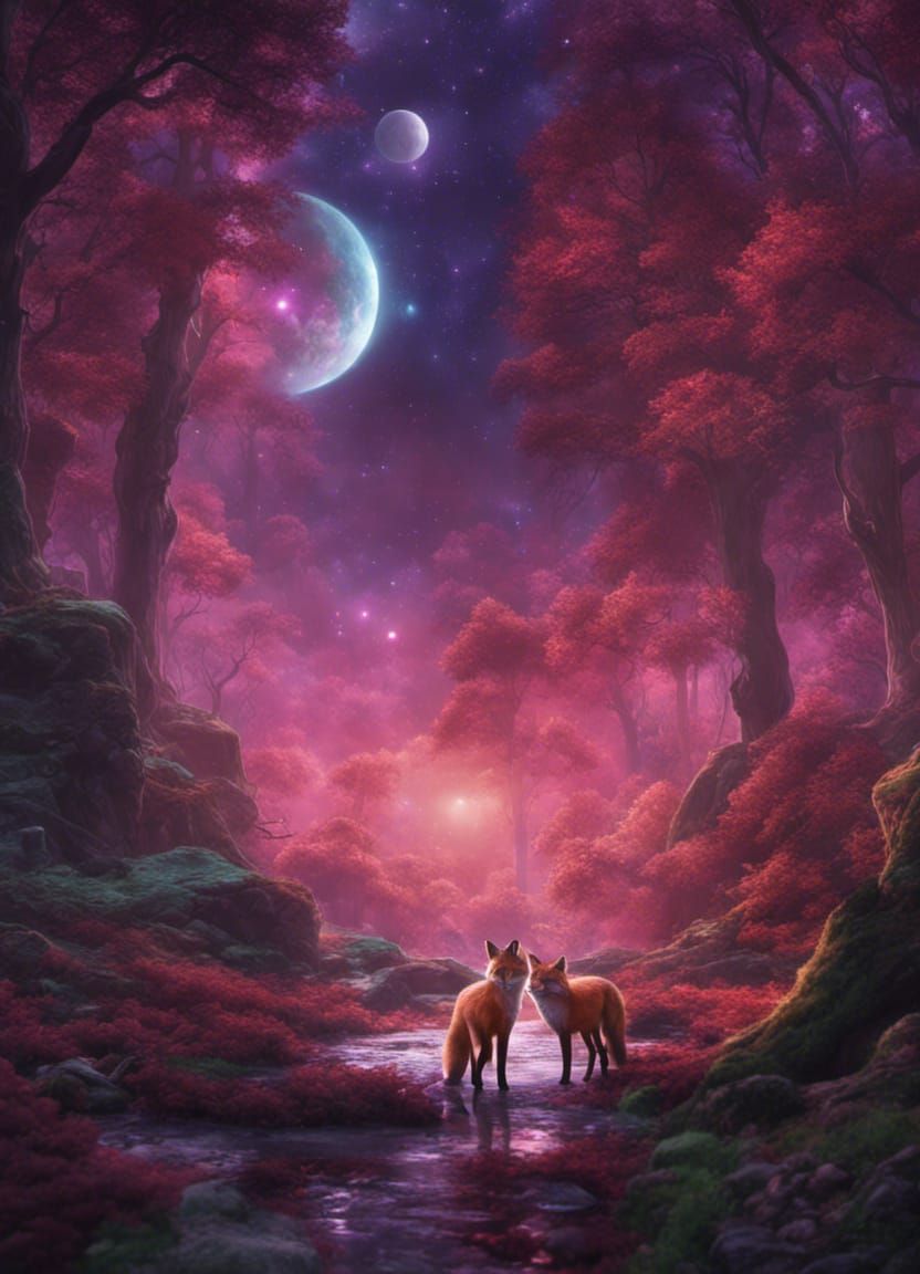 Fox in Forest Glade: Fantasy Concept Art