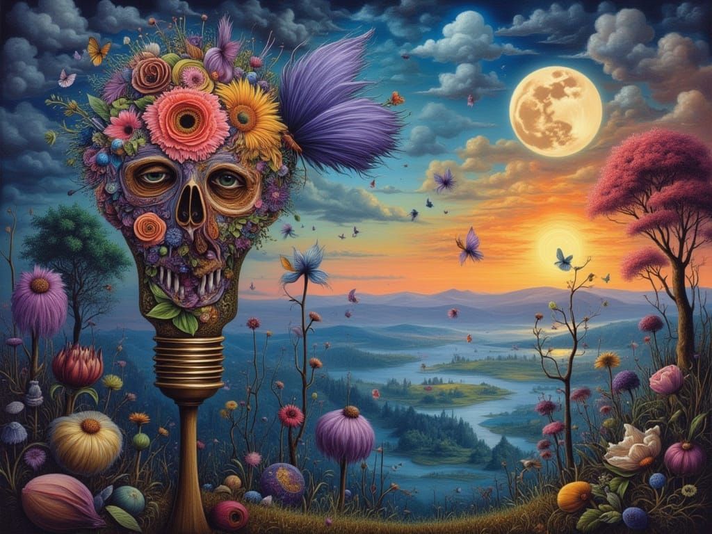 Butterfly Lightbulb World with Flower Faces