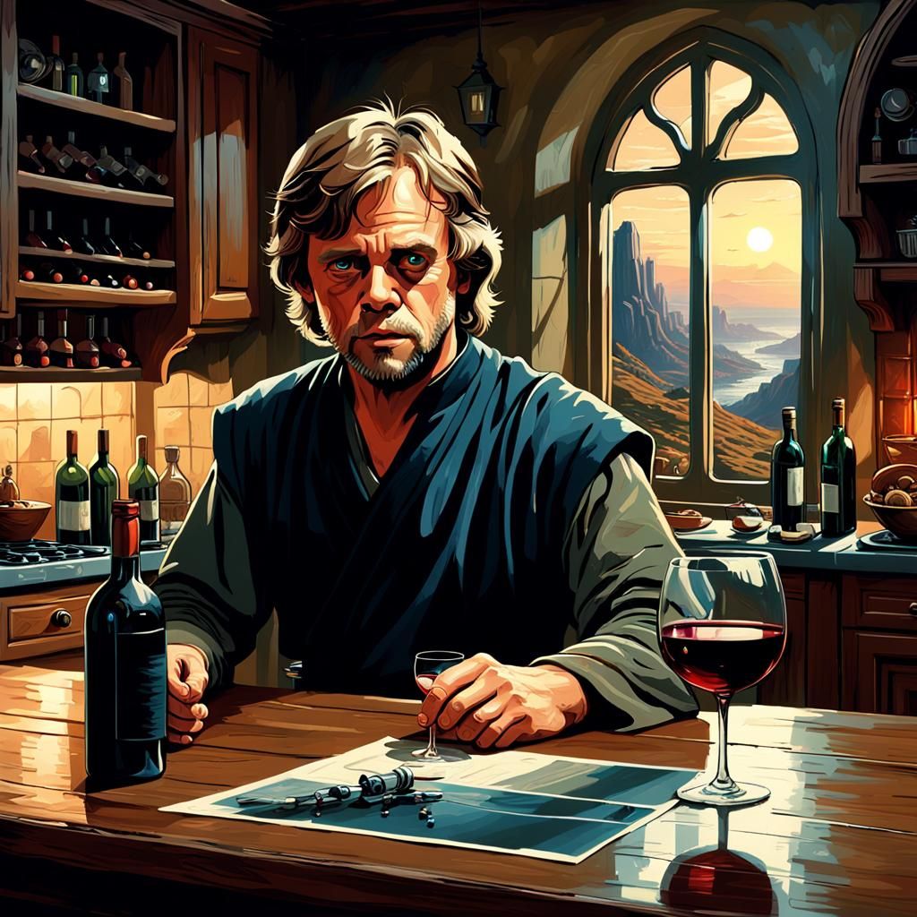 Luke Skywalker Wine Still Life: Digital Graffiti Art