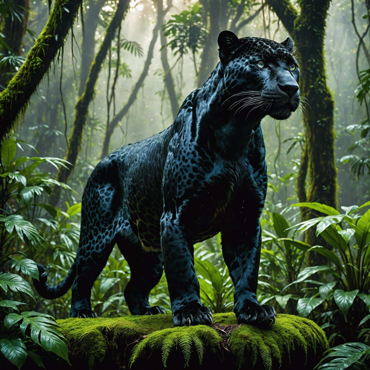 Majestic Black Jaguar in Lush Rainforest