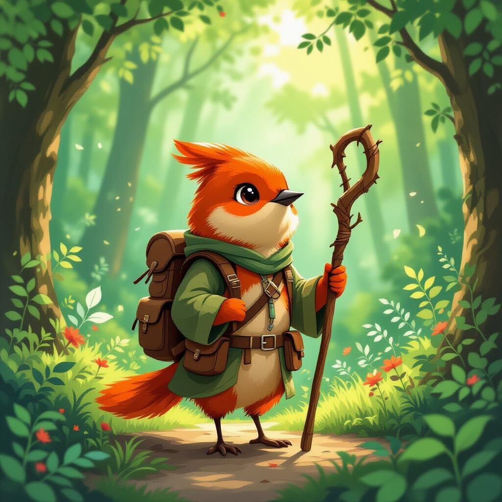 Robin Explorer in Forest with Staff