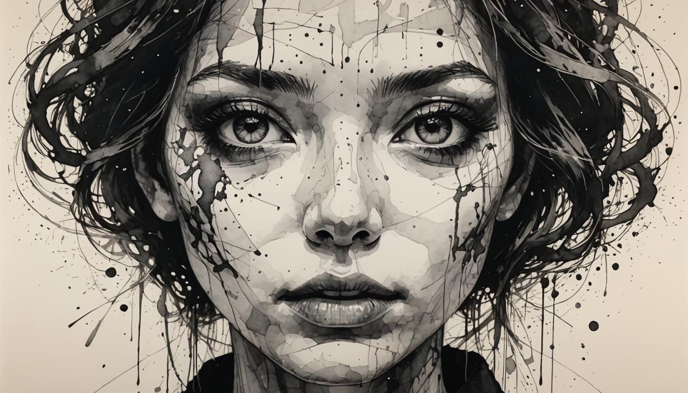Dramatic Ink Drawing of a Woman with Mesmerizing Eyes