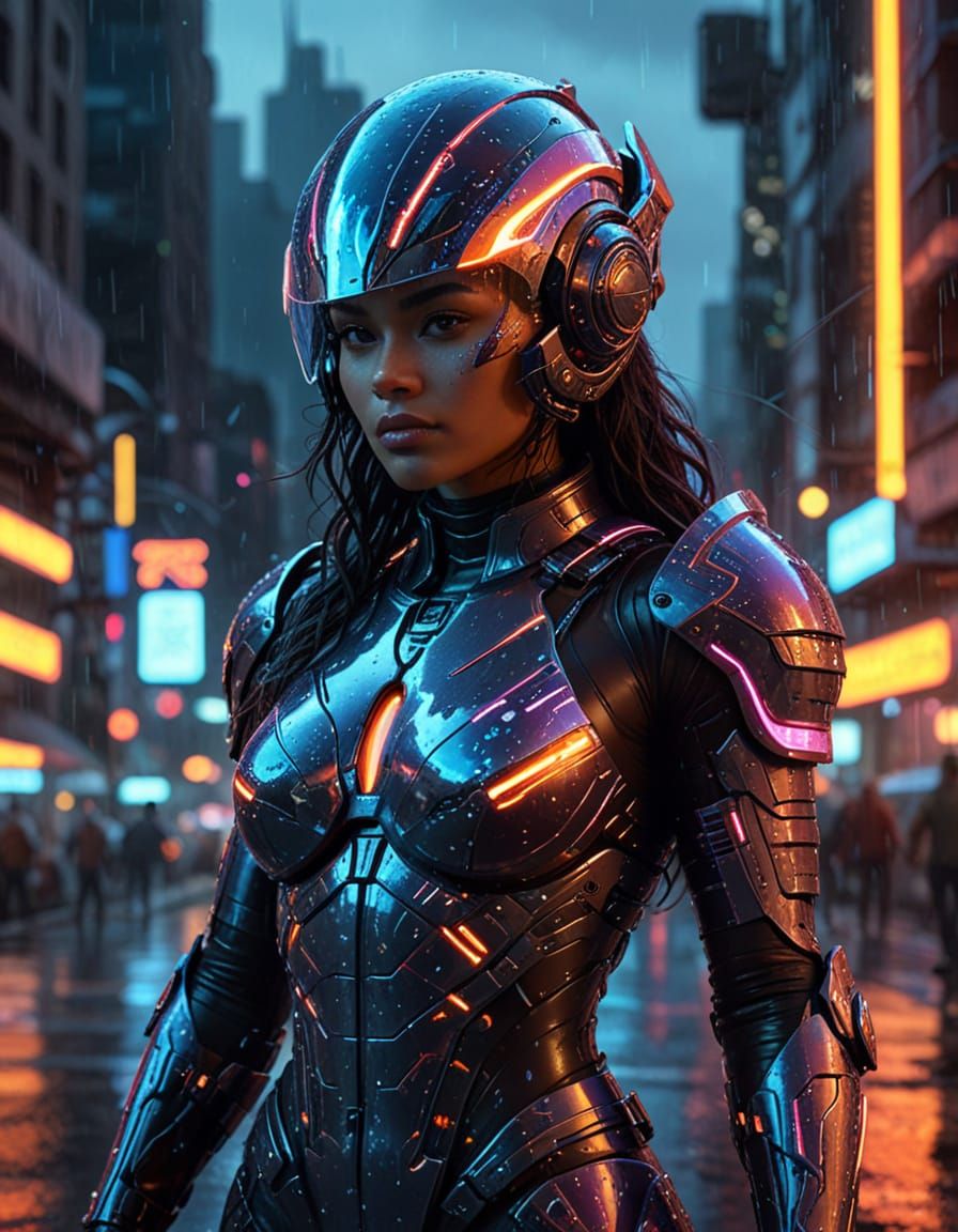 Dominican Woman in Futuristic Battlesuit, Frank Frazetta Sty...