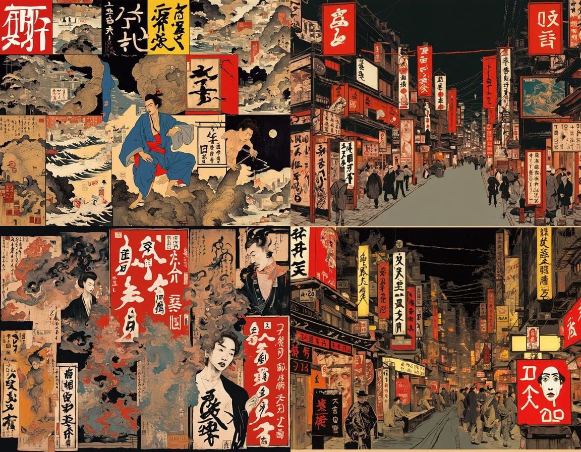 Surreal Japanese Metropolis Night Scene with Neon and Tsunam...