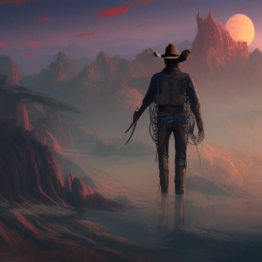 Futuristic Chrome Cowboy in Anime Style