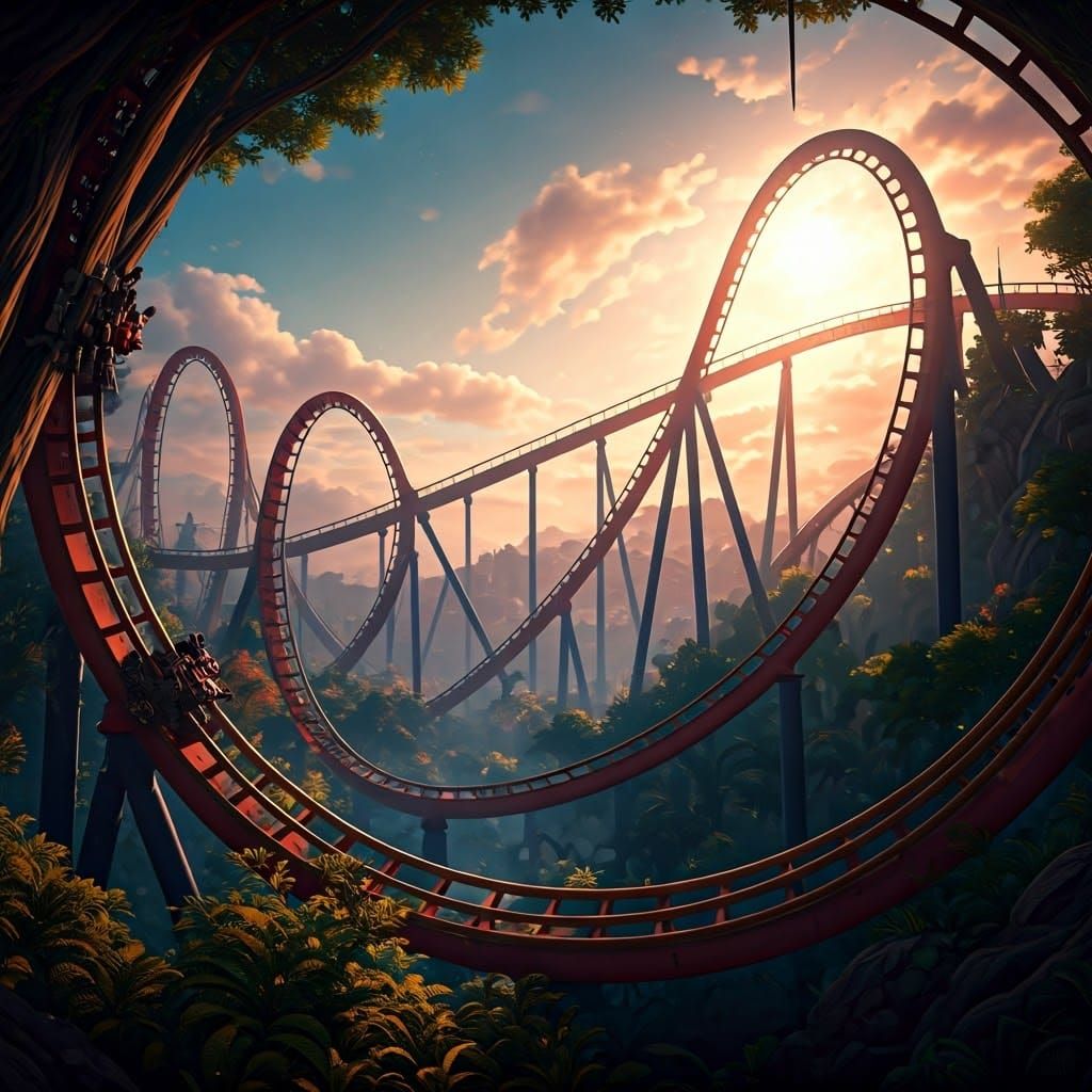 Mystical Roller Coaster in Dreamlike Landscape