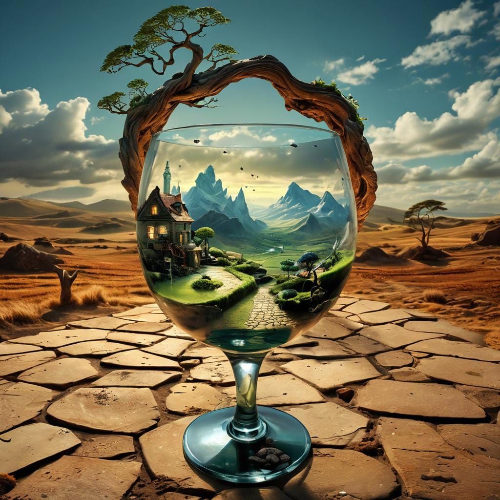 Surreal Landscape Inside Wine Glass Stargate