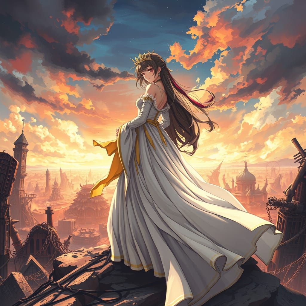 Tragic Princess of a Ruined Kingdom in Vibrant Anime Style