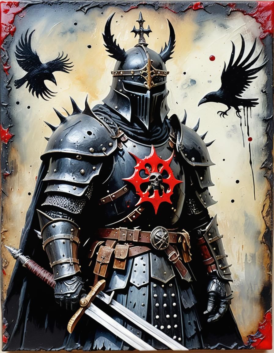 Doom Knight with Raven Crown in Encaustic Style