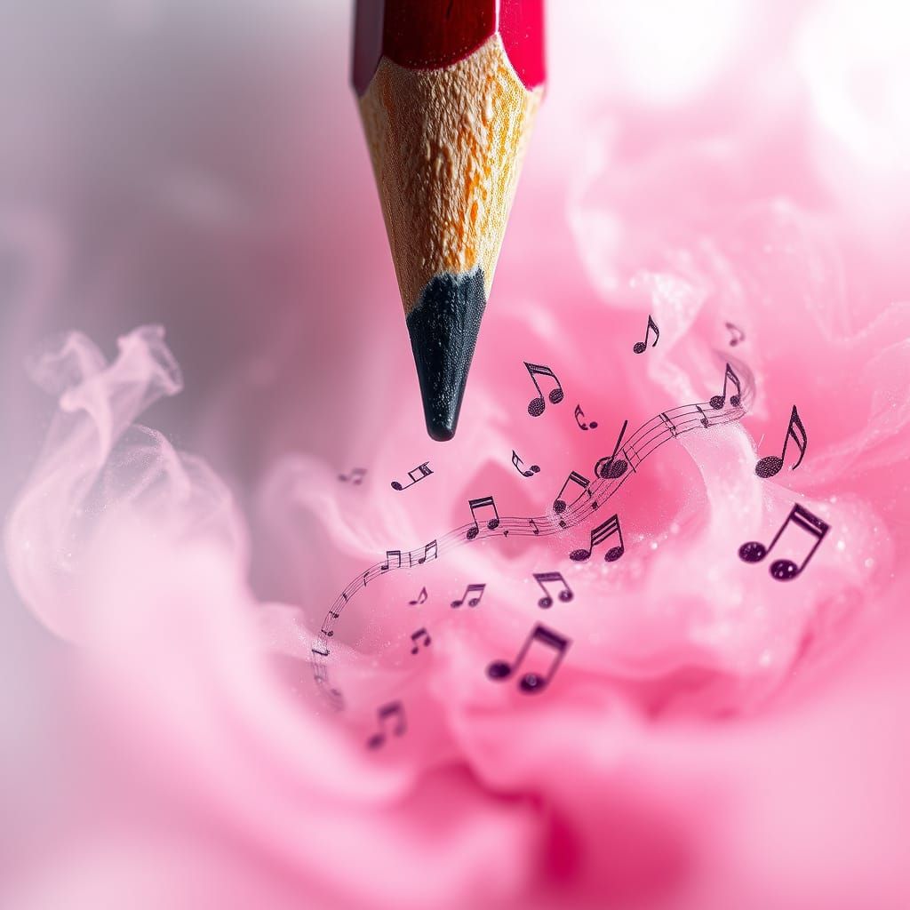 Pencil Transforms into Musical Notes in Dreamy Landscape