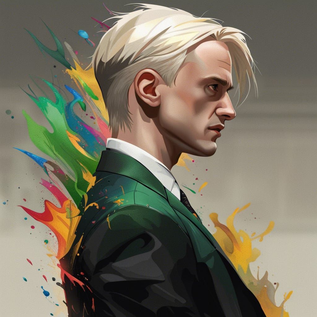 Hyperrealistic Draco Malfoy Portrait with Splash Art Style