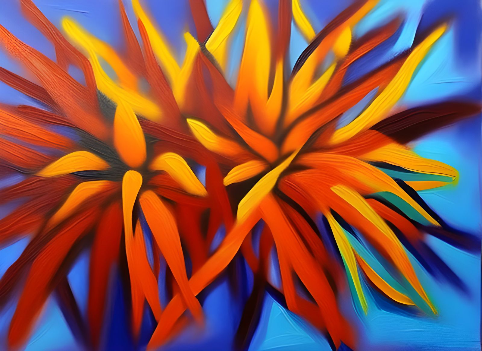 Botanical Garden Painting with Impasto Acrylic Texture