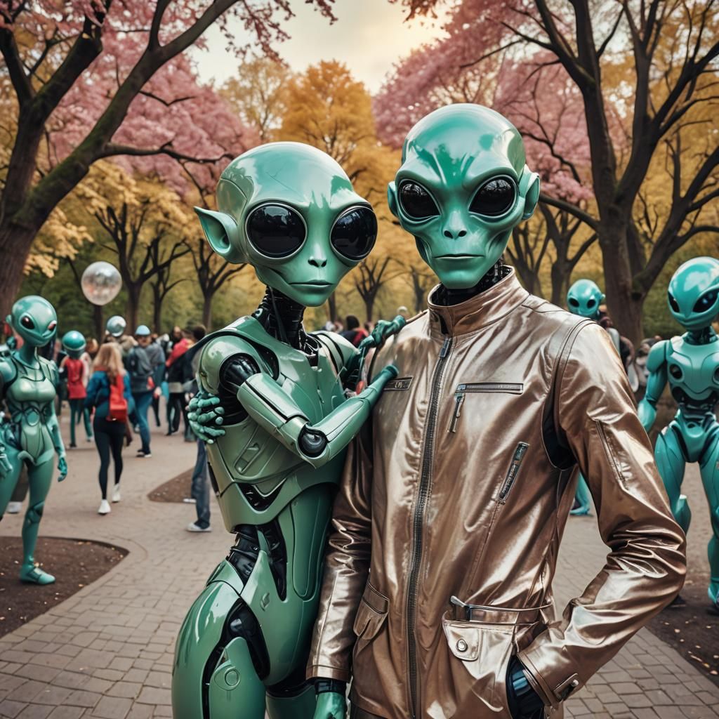 Futuristic Couple Selfie with Alien Photobomb