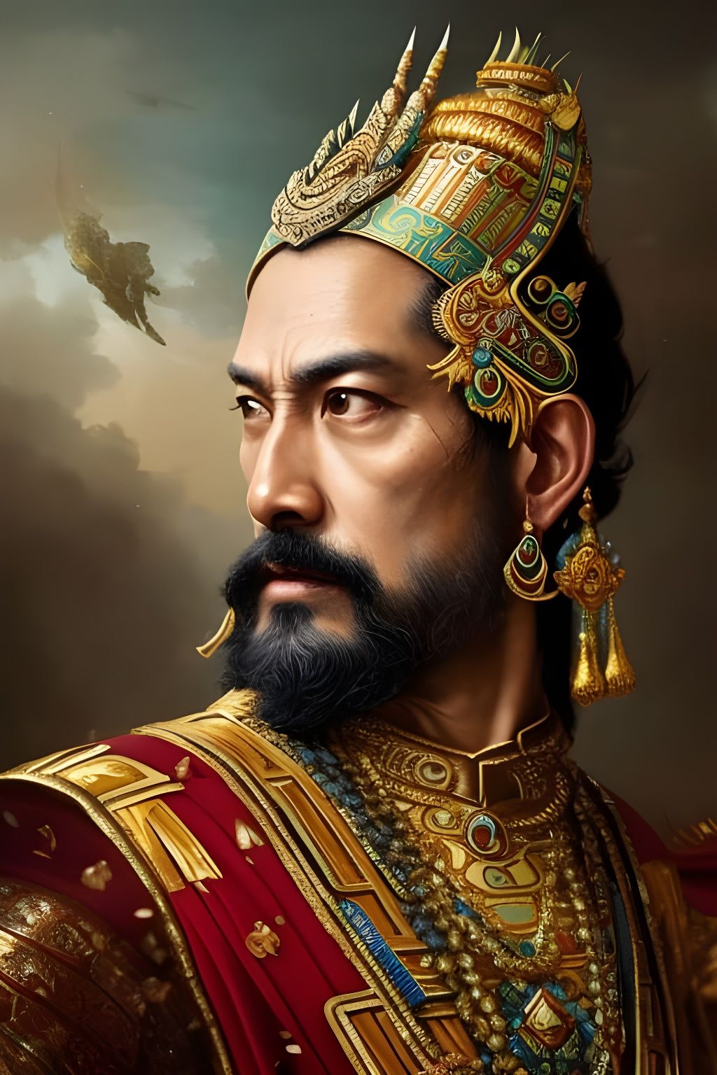 Aztec God of Wealth in Ornate Regalia