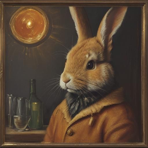 Surreal Rabbit Dinner in Expressionist Impasto Painting