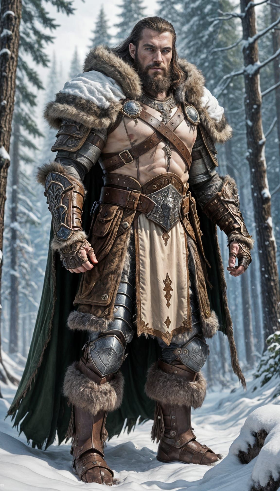 Hyperrealistic Goliath Warrior in Snowy Forest