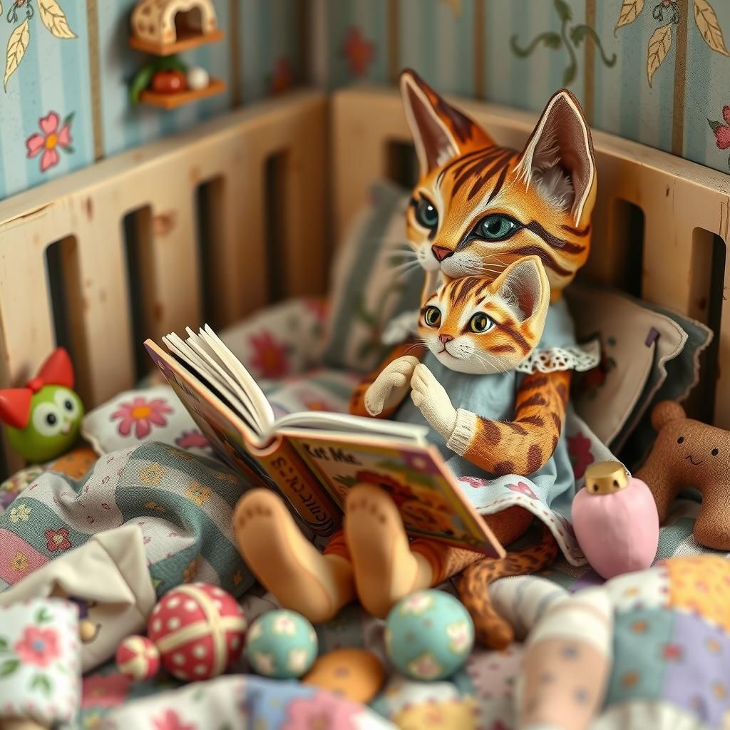 Cozy Cats' Story Time: Whimsical 3D Folk Art