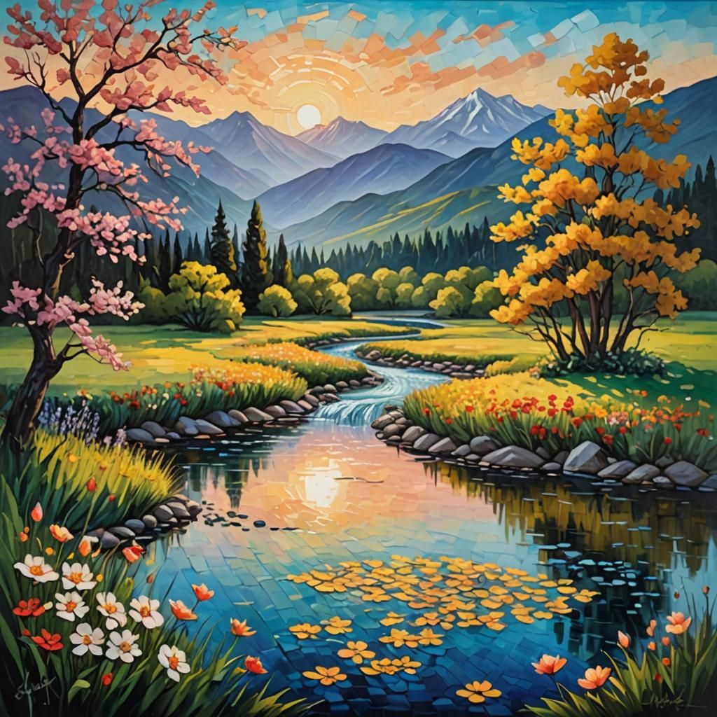 Serene Landscape in Expressionist Impasto Oil Painting