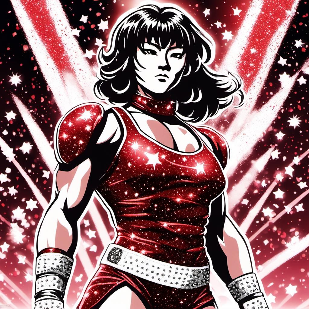 Anime Portrait of Japanese Wrestler in Red Ring