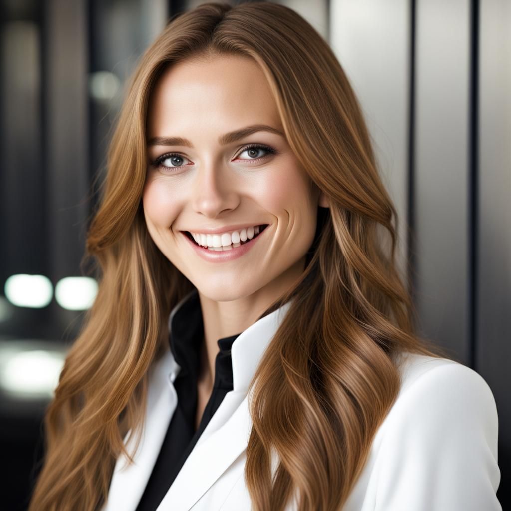 Woman in White Suit Smiles in Limousine