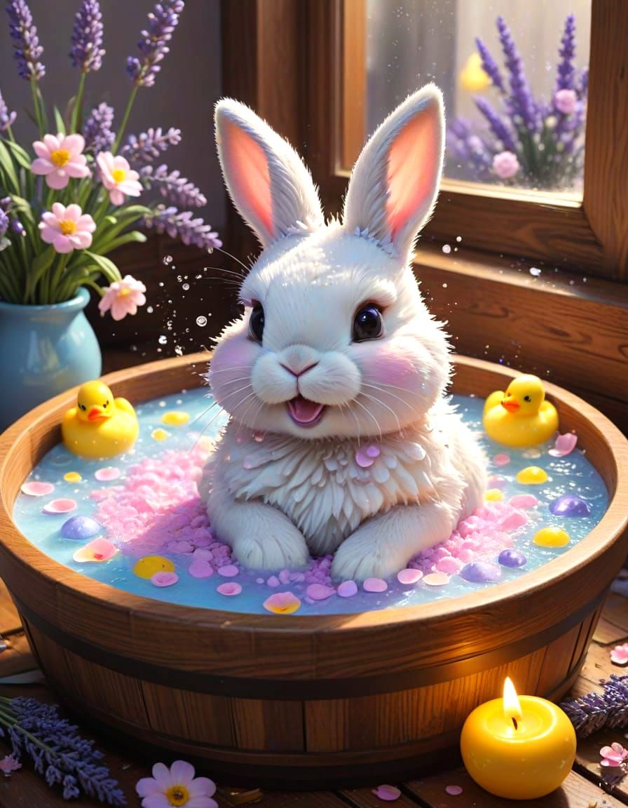 Fluffy Bunny in a Bubble Bath