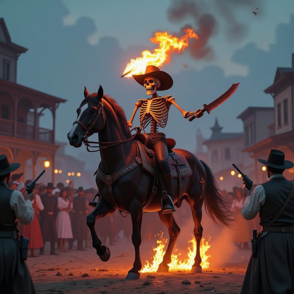 Fiery Skeleton Horseman Terrorizes Festival Crowd