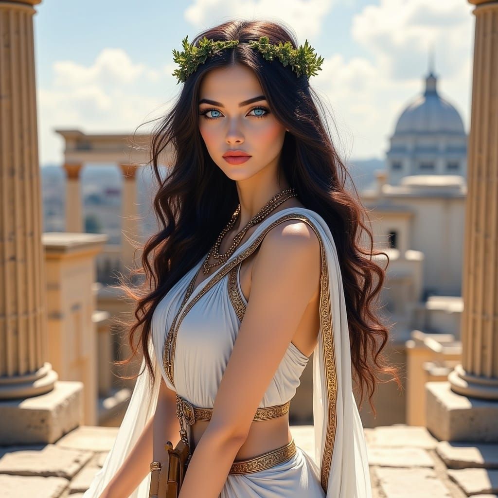 Anime Woman on Acropolis with Lyre