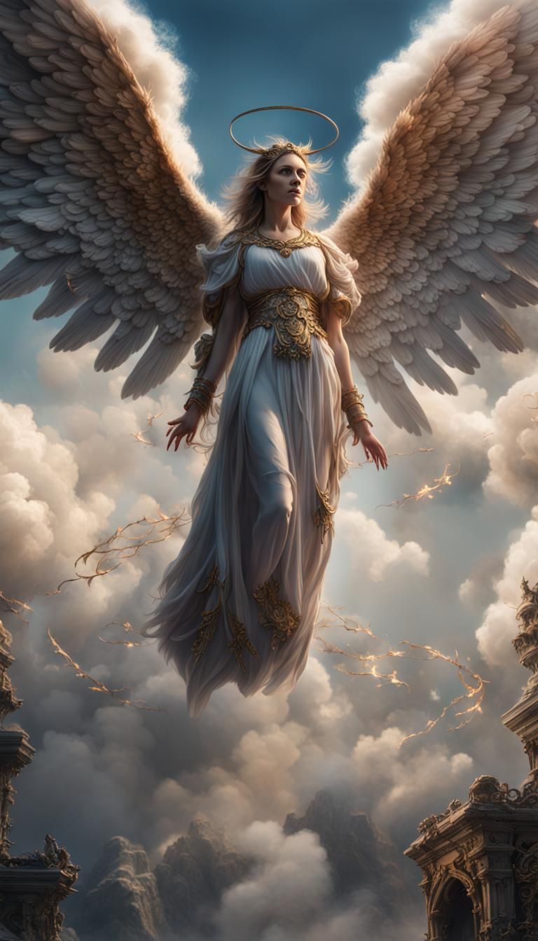 Epic Angel with Six Wings in the Clouds