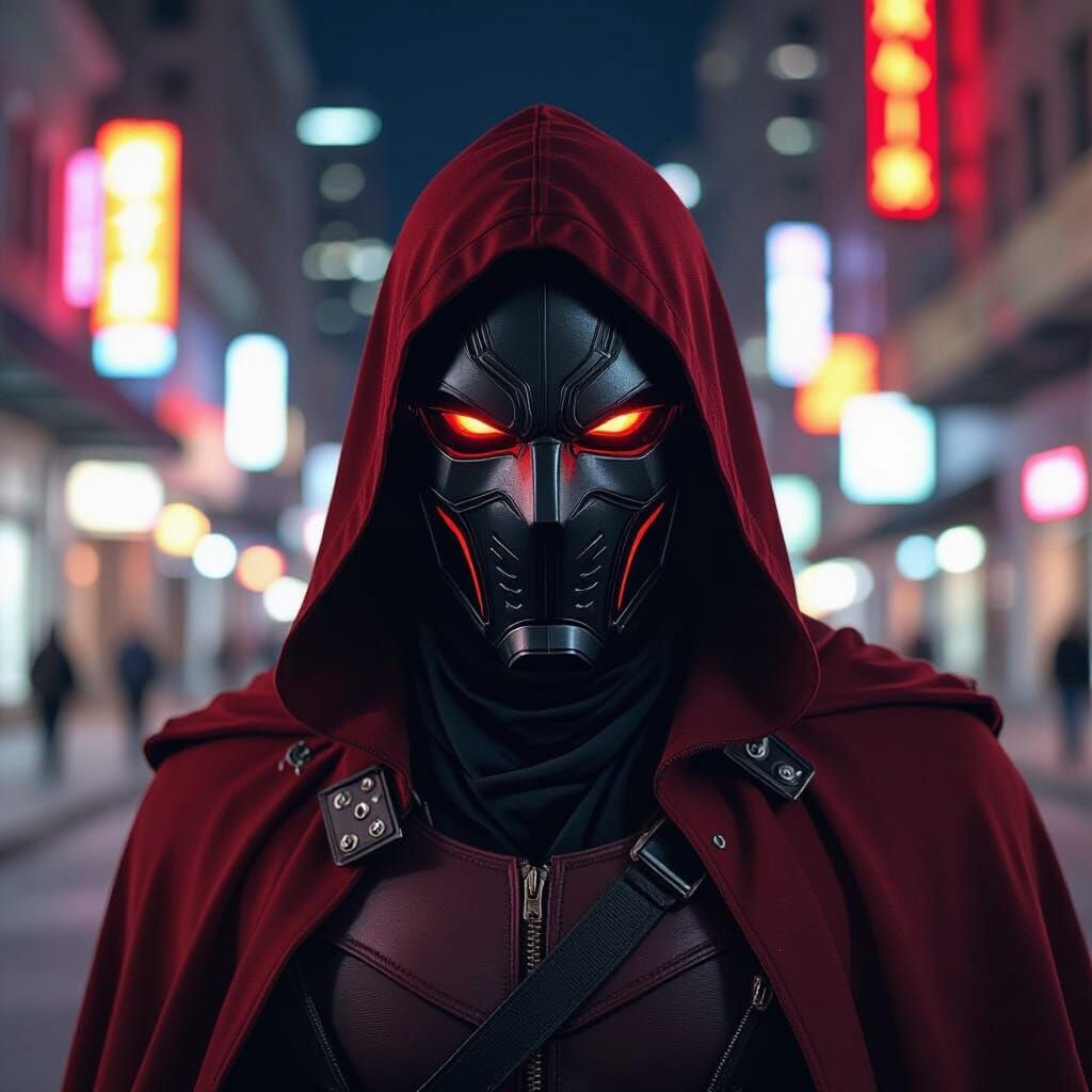Red Hood in Downtown Houston: Cinematic Photorealistic Image