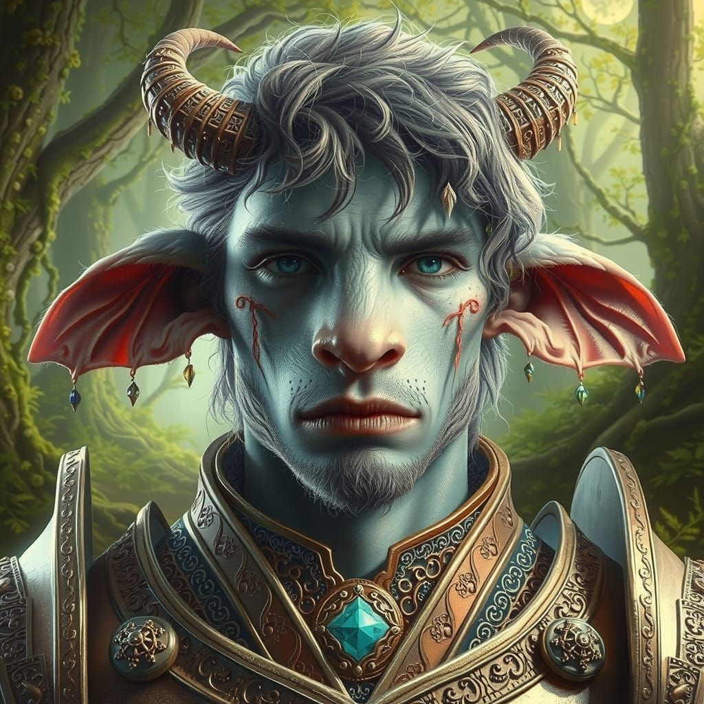 Ethereal Firbolg in Moonlit Forest Landscape