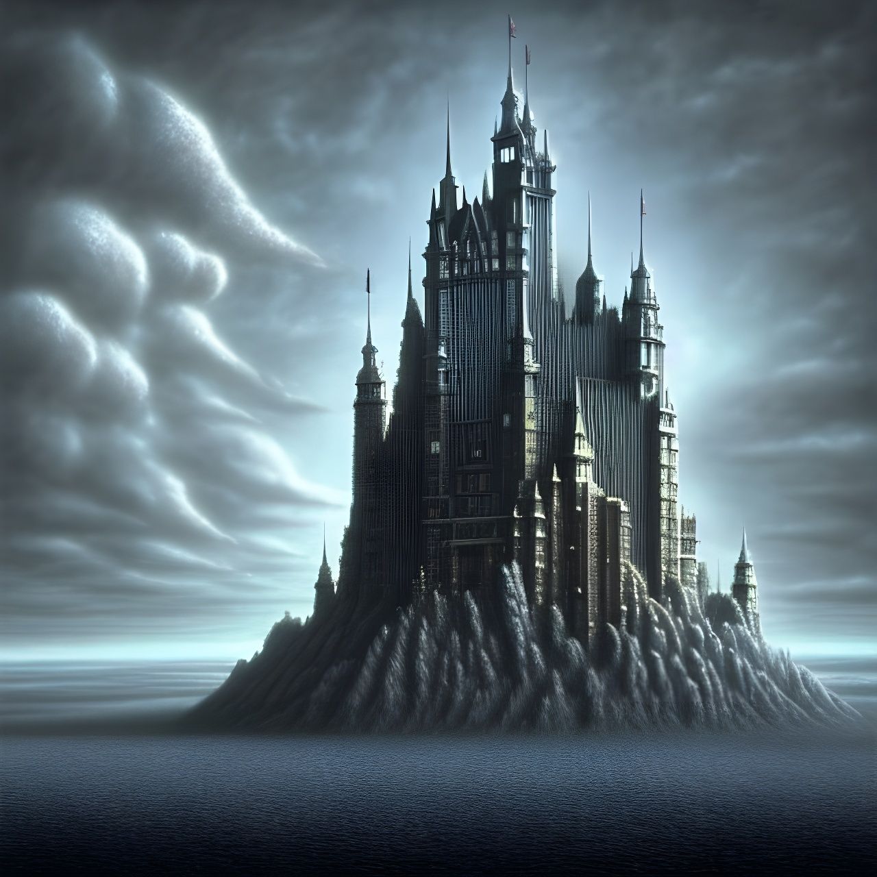 Mile-High Castle in the Sky: Surreal Digital Art